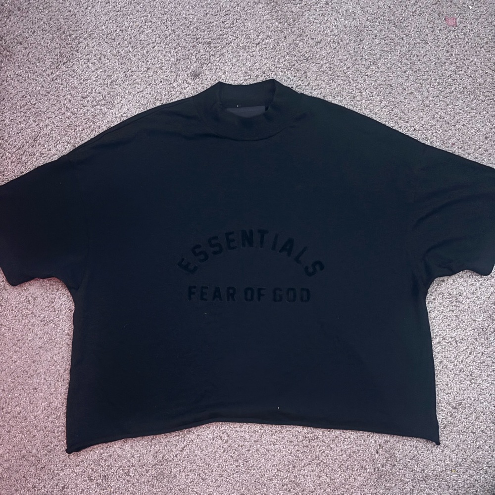 black oversized essentials shirt, slightly cropped